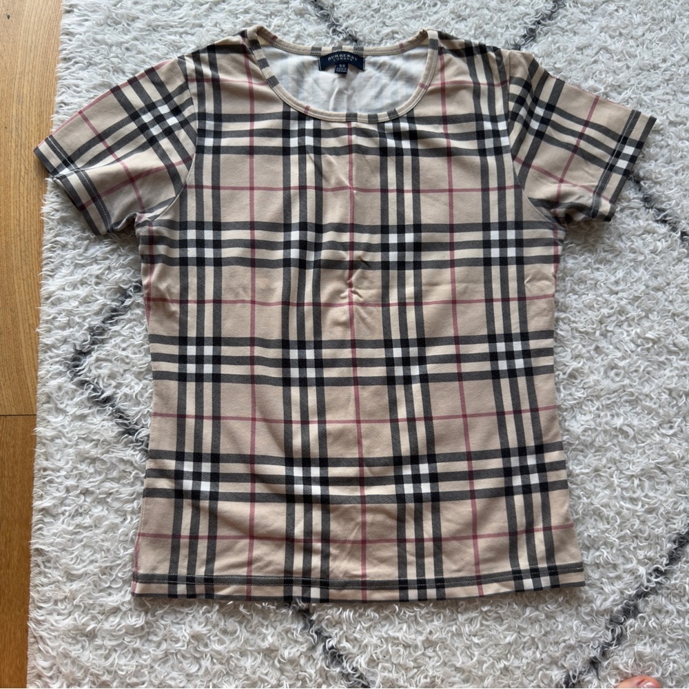 Burberry Plaid Tee - Beige, Black, and Red